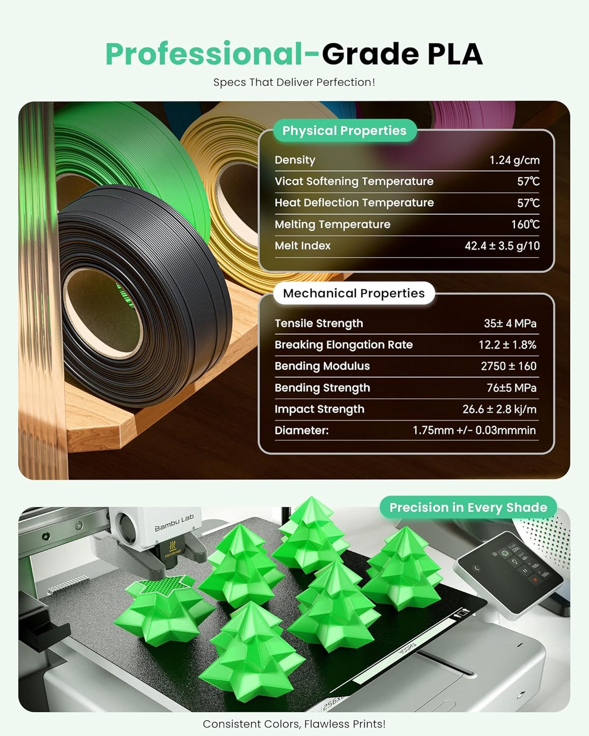 3D Printing PLA Filament 1.75mm(Refill),1kg for Bambu lab 3D Printers